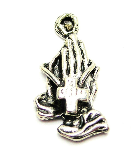 Praying Hands With Rosary Genuine American Pewter Charm