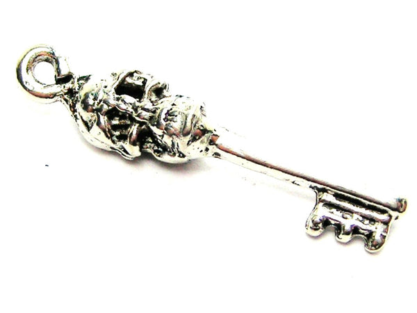 Skeleton Key With Skull Genuine American Pewter Charm