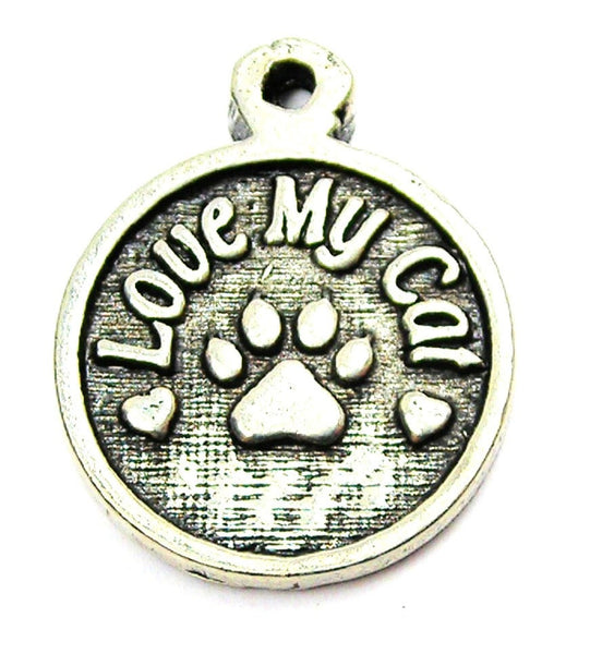 Love My Cat Circle Genuine American Pewter Charm