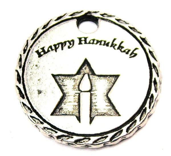 Happy Hanukkah With Detailed Trim Genuine American Pewter Charm