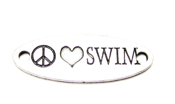 Peace Love Swim - 2 Hole Connector Genuine American Pewter Charm