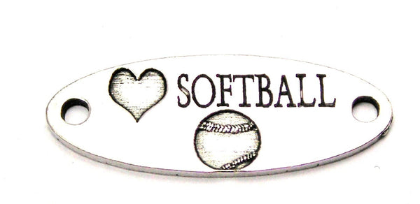 Love Softball - 2 Hole Connector Genuine American Pewter Charm