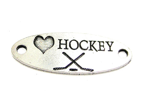 Love Hockey - 2 Hole Connector Genuine American Pewter Charm