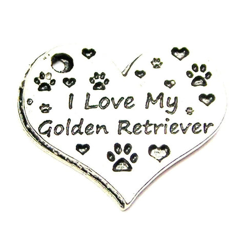 I Love My Golden Retriever Heart Genuine American Pewter Charm