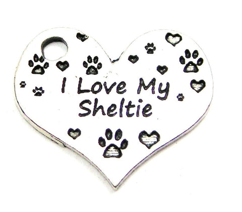 I Love My Sheltie Heart Genuine American Pewter Charm