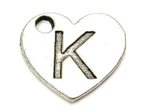 Heart Shaped Initial K Genuine American Pewter Charm