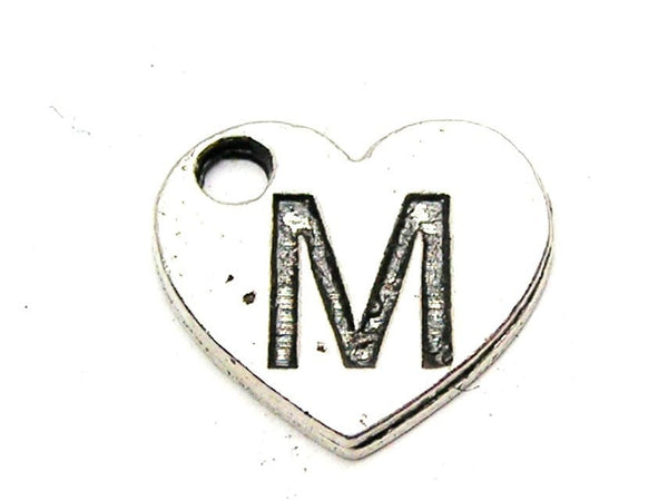 Heart Shaped Initial M Genuine American Pewter Charm