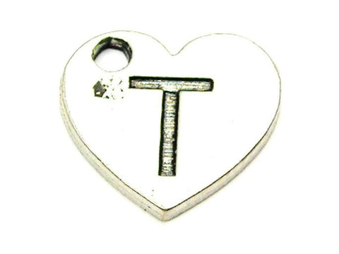 Heart Shaped Initial T Genuine American Pewter Charm