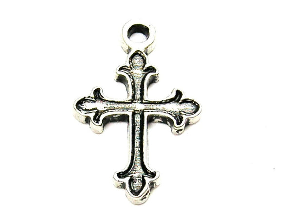 Fancy Engraved Cross Genuine American Pewter Charm