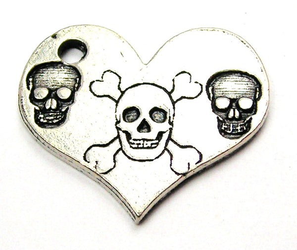 Skull And Crossbones Heart Genuine American Pewter Charm