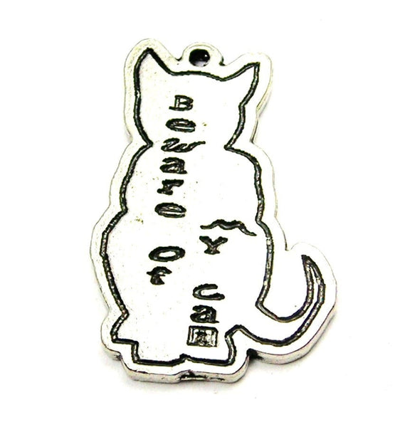 Beware Of My Cat Genuine American Pewter Charm