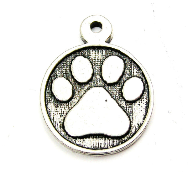 Raised Paw Print Circle Genuine American Pewter Charm