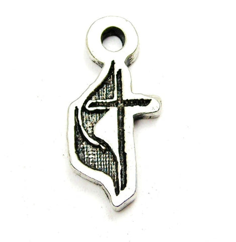 Methodist Cross With Flame Insignia Genuine American Pewter Charm