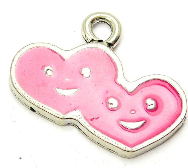 Hand Painted Pink Happy Hearts Genuine American Pewter Charm