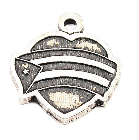 Puerto Rican Flag Heart Genuine American Pewter Charm