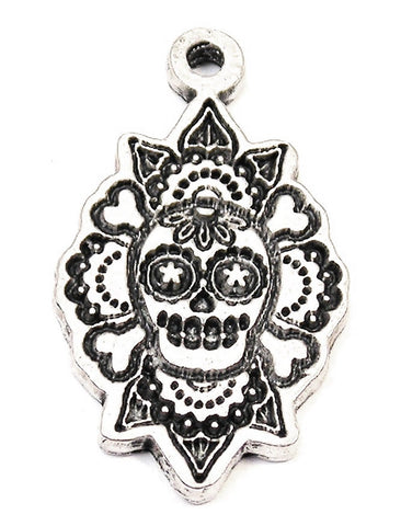 Traditional Sugar Skull And Crossbones Genuine American Pewter Charm