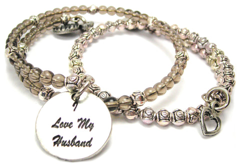 I Love My Husband Delicate Glass And Roses Wrap Bracelet Set