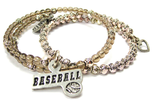 Baseball Tab With Baseball Delicate Glass And Roses Wrap Bracelet Set