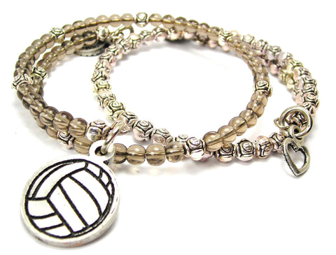 Detailed Flat Soccer Ball Delicate Glass And Roses Wrap Bracelet Set