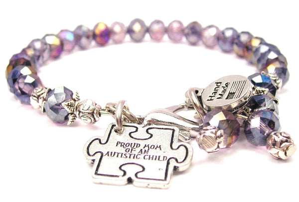 Proud Mom Of An Autistic Child Puzzle Piece Splash Of Color Crystal Bracelet