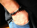 Men's Black Lava Beaded Bracelet with Pewter Accents