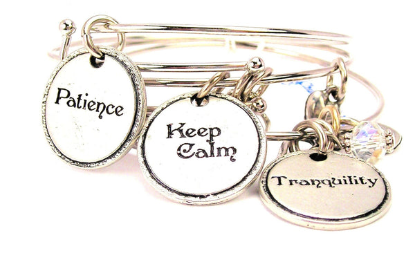 3 Piece Set Patience Keep Calm And Tranquility Bangle Bracelets