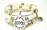 All of me loves all of you 3 piece pearls, metal, and crystal collection of bangles