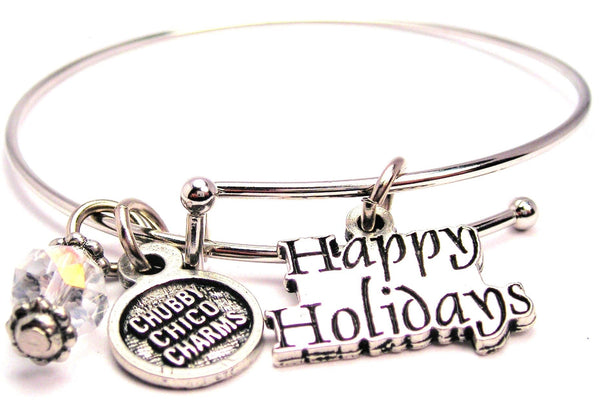 Happy Holidays Stylized Bangle Bracelet