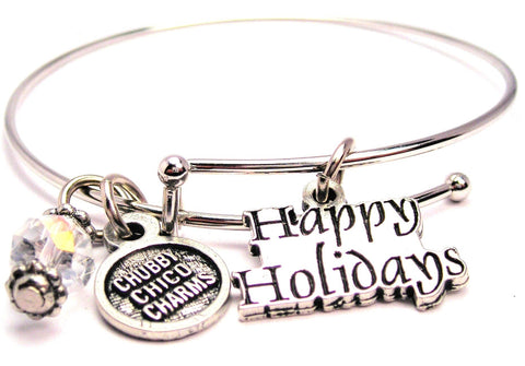 Happy Holidays Stylized Bangle Bracelet