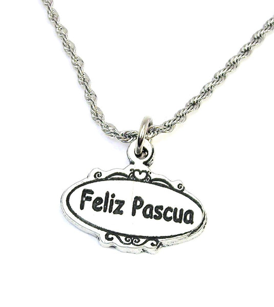 Feliz Pascua oval Happy Easter  Single Charm Necklace