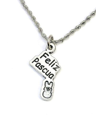 Feliz Pascua Happy Easter  Single Charm Necklace