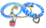 Rainbow Colored Frozen Yogurt 3 Piece Wrap Bracelet Set Cats Eye Glass And Pewter