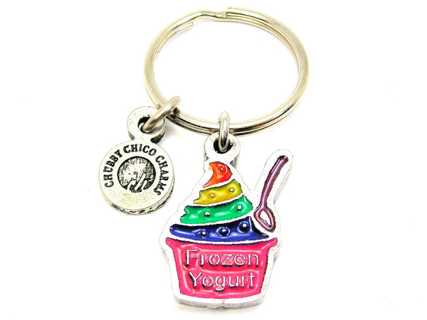 Rainbow Colored Frozen Yogurt Hand Painted Key Chain