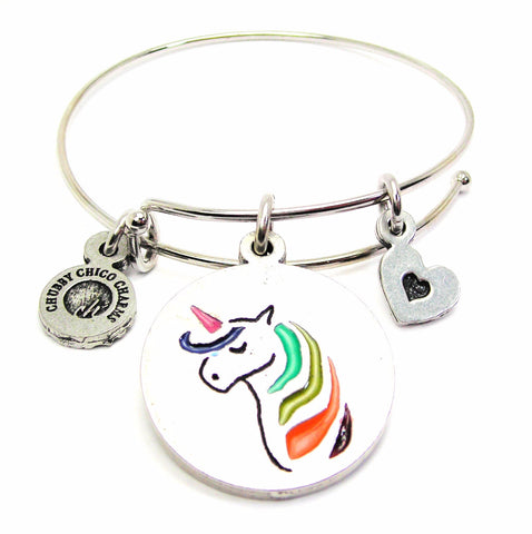 Unicorn With Rainbow Hair Bangle Bracelet