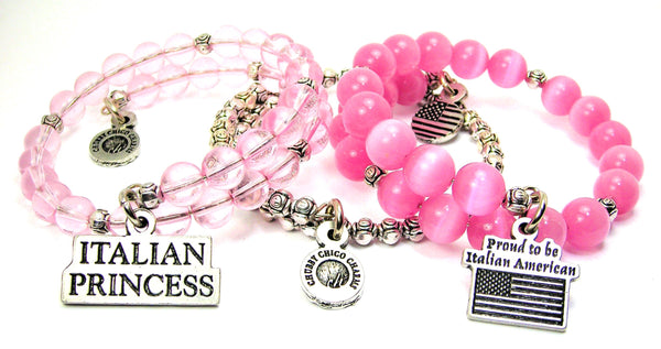 Proud to be an Italian American Italian Princess 3 piece stacking bracelet set