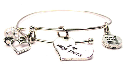 I Love My Pets Heart Expandable Bangle Bracelet