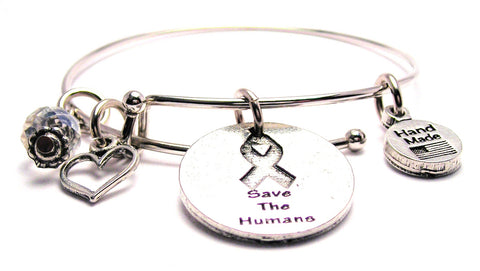 Save The Humans Awareness Ribbon Expandable Bangle Bracelet