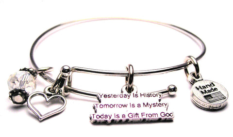 Yesterday Is History, Tomorrow Is A Mystery, Today Is A Gift From God Expandable Bangle Bracelet