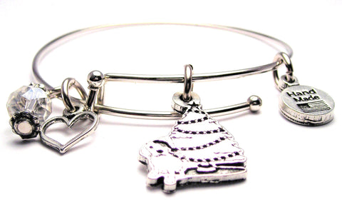 Puppy Under The Christmas Tree Expandable Bangle Bracelet