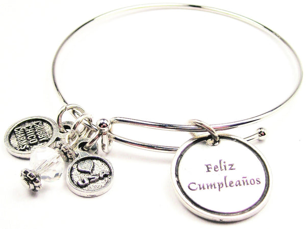 Feliz Cumpleanos Happy Birthday Expandable Bangle Bracelet