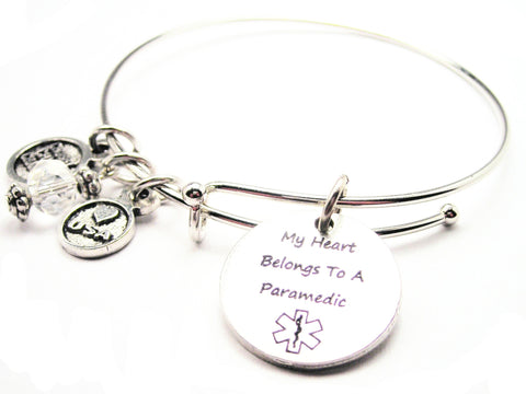 My Heart Belongs To A Paramedic Expandable Bangle Bracelet