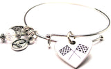 Crossed Race Flags In A Heart Bangle Bracelet