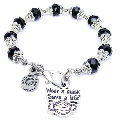 Wear a mask save a life Capped Crystal Bracelet