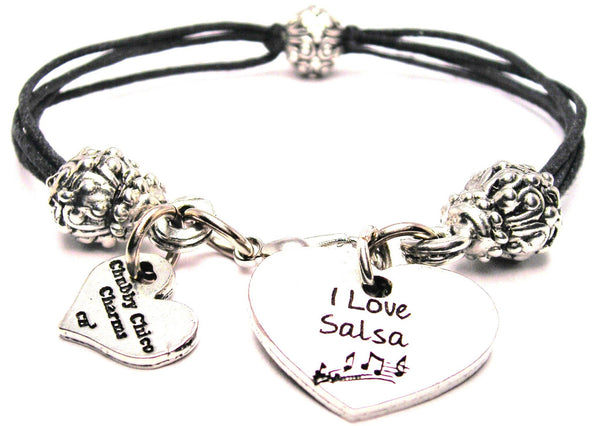 I Love Salsa Beaded Black Cord Bracelet