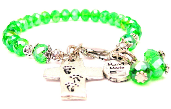 Jesus Footprints On A Cross Splash Of Color Crystal Bracelet