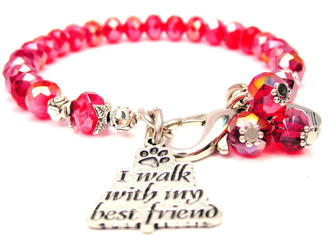 I Walk With My Best Friend With Paw Print Splash Of Color Crystal Bracelet