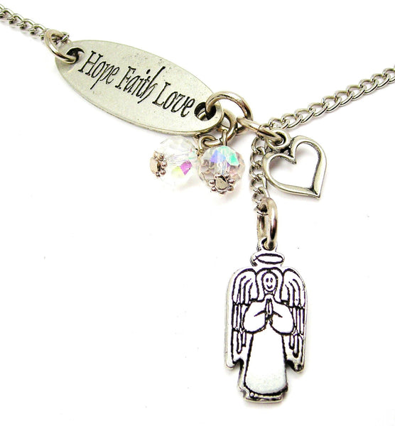 Hope Faith Love And Smiling Angel With Halo Lariat Necklace