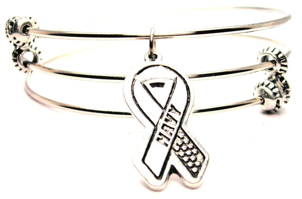 Navy Awareness Ribbon Triple Style Expandable Bangle Bracelet