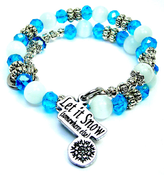 Let it Snow somewhere else crystal and white Cat's Eye Beaded Wrap Bracelet