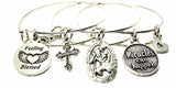 Feeling Blessed, St. Christopher, Miracles Can Happen Trio - 3 Piece Expandable Bangle Bracelet Set